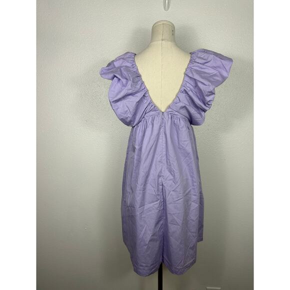 O.P.T. Didi Empire Waist Bow Puff Sleeve Mini Dress Lilac Small Holiday Coquette - Picture 7 of 7